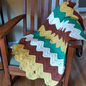 Vintage Crochet Chevron Afghan Throw 1970s Zigzag